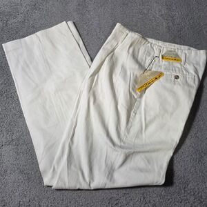 Planks Mens 36x34 Trousers White Vintage Made in USA Pleated Cotton Straight Leg